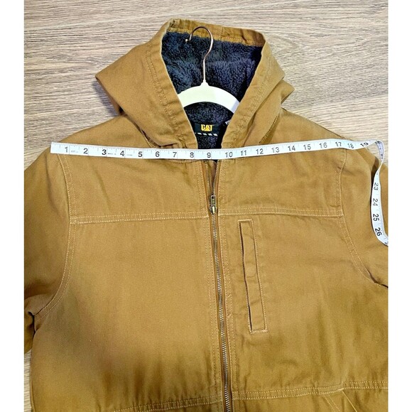 CAT Caterpillar Workwear Duck Canvas Sherpa Lined Hooded Jacket MENS S Brown - Picture 13 of 14